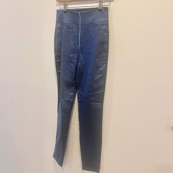 Shein Faux Leather Pants, Metallic Blue, Size L - Picture 3 of 3